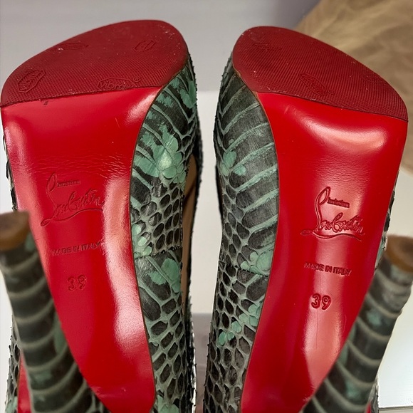 Christian Louboutin Bianca Python Peep Toe Platform Pumps Green Red Sole 39 - Picture 7 of 17